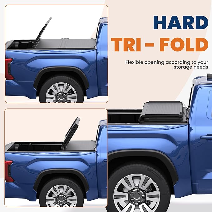 6.5FT Tri-Fold Hard Truck Bed Tonneau Cover Compatible with 2007-13 Tundra | Toyota Tundra Styleside Solid Truck Bed On Top Aluminum Bed, Tonneau Cover with T Slot Rails(78in)