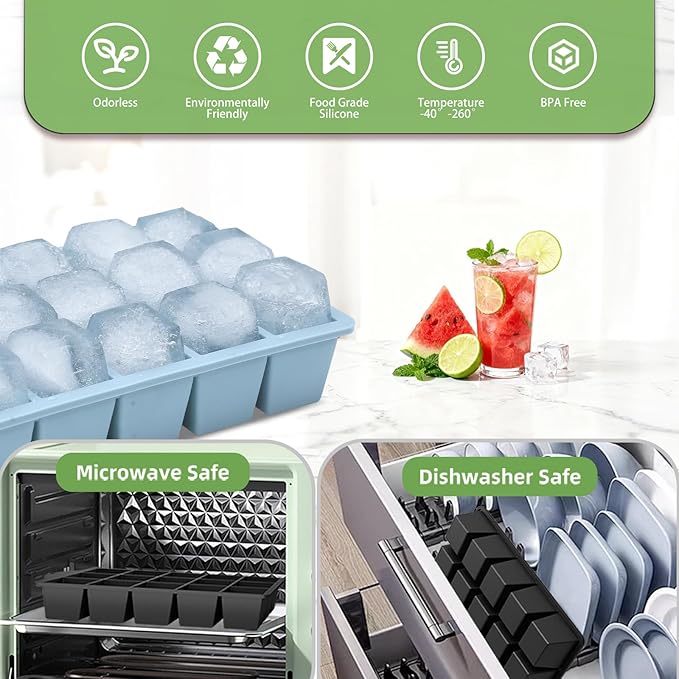 Ice Cube Trays for Freezer, 3 Pack Easy Release Slicone Ice Cube Tray