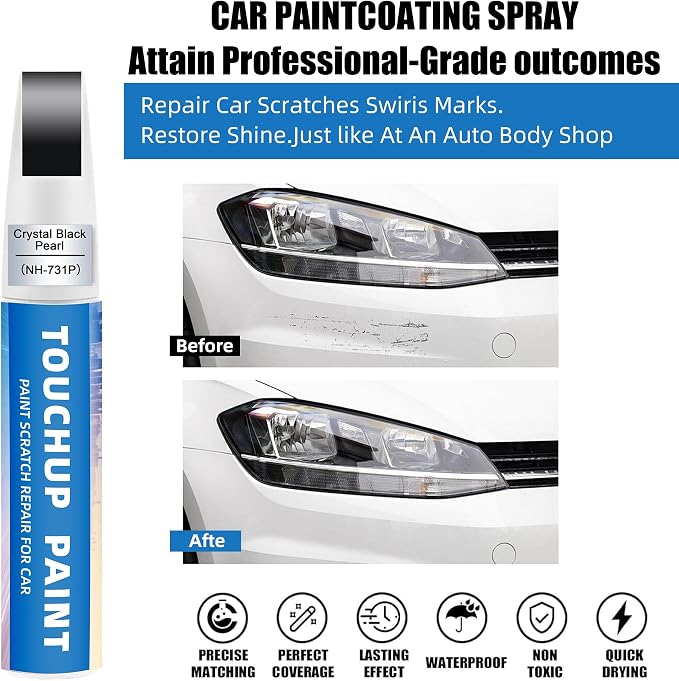 Crystal Black Pearl(NH-731P) Touch Up Paint for Honda 2-in-1 Car Scratch Repair Pen for Rock Chips, Door Scratches & Paint Nicks Exact Color Match Quick Dry DIY Fix for Civic Accord CR-V
