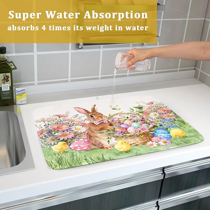 Easter Rabbit Eggs Dish Drying Mat