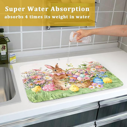 Easter Rabbit Eggs Dish Drying Mat