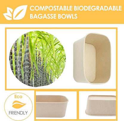 50 Pack 25 OZ Large Paper Bowls with Lids, Heavy Duty Disposable Compostable Container for Party, Disposable Bowls Bulk Soak-Proof and Microwave Safe for Hot/Cold Use
