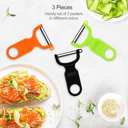 Original Vegetable Peeler, Potato Peelers for kitchen Carbon Steel Blade 3-Pack Green/Orange/Black