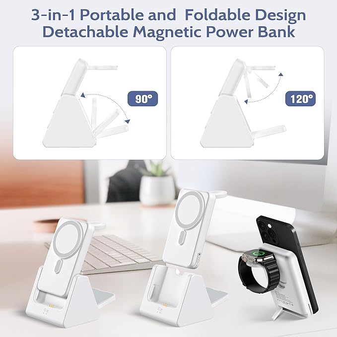 Smtcsl 3-in-1 Wireless Charging Station: Portable 5000mAh Power Bank Charger