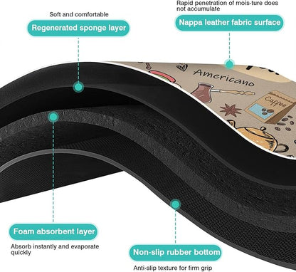 Fun Coffee Bar Mat 24inx18in, Absorbent Hide Stain Anti-Slip Accessories Fit