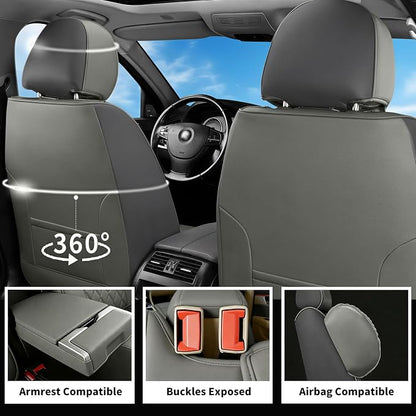 Car Seat Covers Compatible with Hyundai Santa Fe 2009-2025 2026 - Full Set 5 Seats Luxury Leather All-Weather Seat Cushions & Protectors, Waterproof & Breathable, Airbag Compatible (Gray)