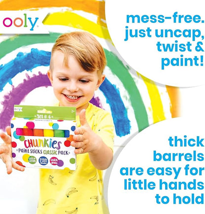 Ooly Chunkies 6 Mess Free Paint Sticks For Kids, Tempera Paint Sticks Kid Safe Colors, No Mess Quick Drying Art Supplies for Toddlers and Kids