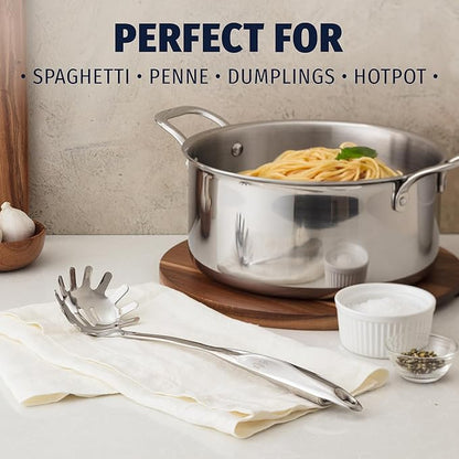 Zulay Kitchen Stainless Steel Spaghetti Server - 12” Pasta Fork with Teeth & Draining Holes - Rust-Resistant Pasta Spoon for Noodles & Pasta - Dishwasher Safe Utensil for Everyday Use