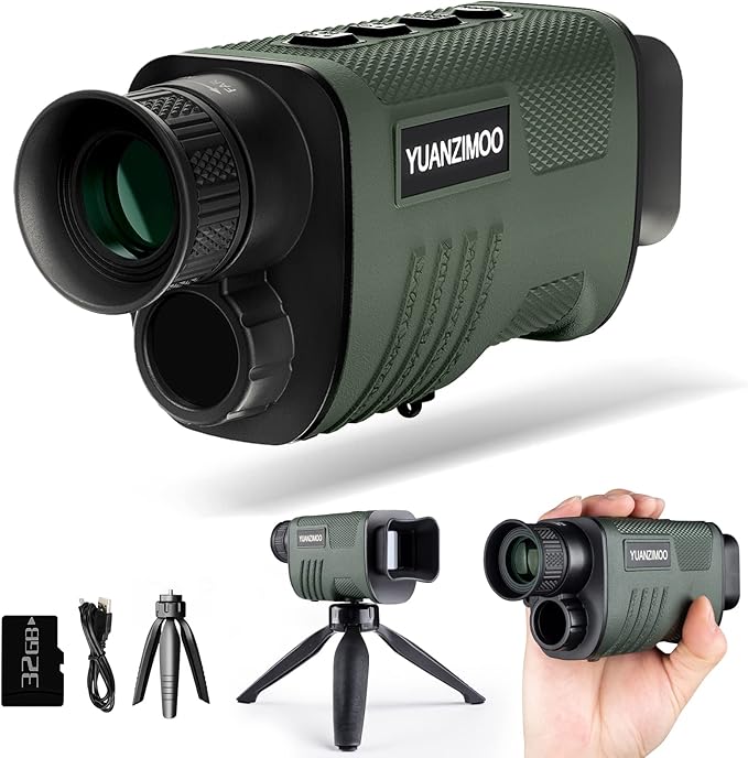 Upgraded Night Vision Monocular Digital Infrared Monocular Telescope for 100% Darkness with 8X Zoom 2000mAh Rechargeable Battery Tripod 32 GB SD Card & Card Reader, for Adult Hunting Camping