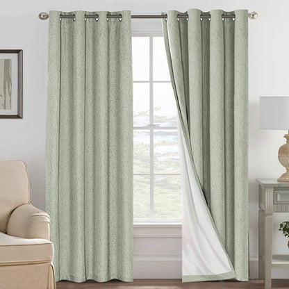 H.VERSAILTEX Bedroom Curtains Blackout, Sage Green Linen Blackout Curtains 84