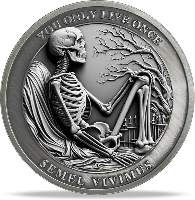 AtSKnSK Memento Mori Coin Momento Mori Coin Skull Coin Stoic Gifts Memento Mori Calendar Living Memento Mori Amor Fati Coin (Memento Mori Coin - 2)