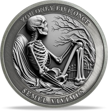 AtSKnSK Memento Mori Coin Momento Mori Coin Skull Coin Stoic Gifts Memento Mori Calendar Living Memento Mori Amor Fati Coin (Memento Mori Coin - 2)