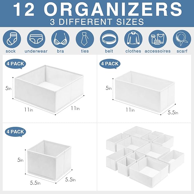 Criusia Drawer Organizer Clothes 12 Pack