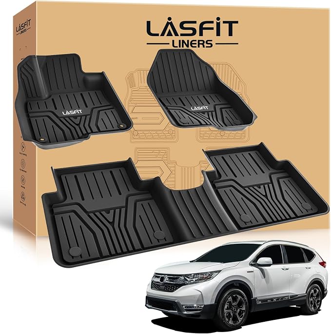 LASFIT Floor Mats for Honda CR-V CRV 2022 2021 2020 2019 2018 2017 (Gasoline & Hybrid), All Weather Custom Fit TPE Floor Liners, 1st & 2nd Row, Black (EX/EX-L/LX/Touring/Sport/Special Edition)