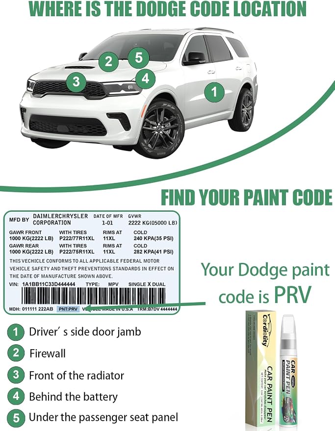 Redeye(PR6/ZR6) Touch Up Paint Pen for Dodge,Car Paint Scratch Repair Pen Quick and Easy Fix Auto Paint Scratch
