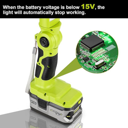 YEX-BUR LED Work Light for Ryobi 18V Battery, 12W 1000LM Protable Flashlight with Low Voltage Protection 270° Rotating Wide-Angle Lighting for Workshop, Camping, Outdoor