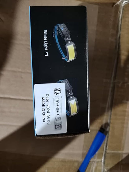 Smiling Shark Headlamp, 2 Pack Head Lamps Led Rechargeable 6 Modes 7*White Lights 270° Lighting Width Motion Sensor Red Tail Light for Camping Fishing Repairation, LED-Headlamp-Rechargeable-Light