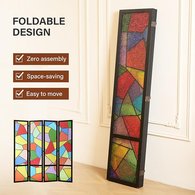 Acrylic Room Divider, 4-Panel Freestanding Partition Screen, Frosted
