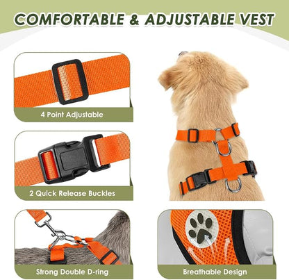 Lukovee Dog Car Harness Seat Belt, Adjustable Mesh Breathable Vest with Elastic Bungee Tether, Soft Padded 2-in-1 Safety Car Harness Seatbelt for Small Medium Large Dogs (Orange,XXS)