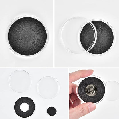 96 Pieces 46mm Coin Capsules, with Foam Gasket and Plastic Storage Organizer Box, 6 Sizes (20/25/27/30/38/46mm) Coins Collector Case Holder for Coin Collection Supplies(Black)