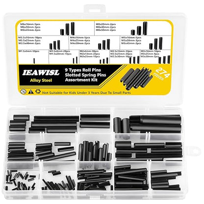 274 Pcs Roll Pin Set, Slotted Metric Roll Pins 65Mn Steel