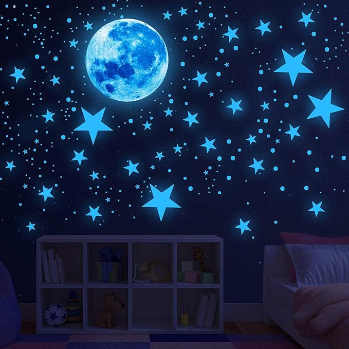 Glow in The Dark Stars,Glowing Stars and Moon Wall Decals, 1088 Pcs Ceiling Stars Glow in The Dark Kids Room Wall Decor, Perfect for Kids Nursery Bedroom Living Room