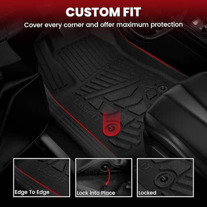 LASFIT Floor Mats for Ford F250 F350 F450 2017-2026 Crew Cab Front Bench Seat | Rear W/Fold-Flat Storage Carpet Floor Super Duty All Weather Protector TPE Car Floor Liner, 1st & 2nd Row, 2pcs Black
