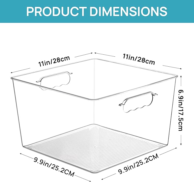 Vtopmart 10 Pack Extra Large Clear Plastic Storage Bins, 11x11 Cube Acrylic