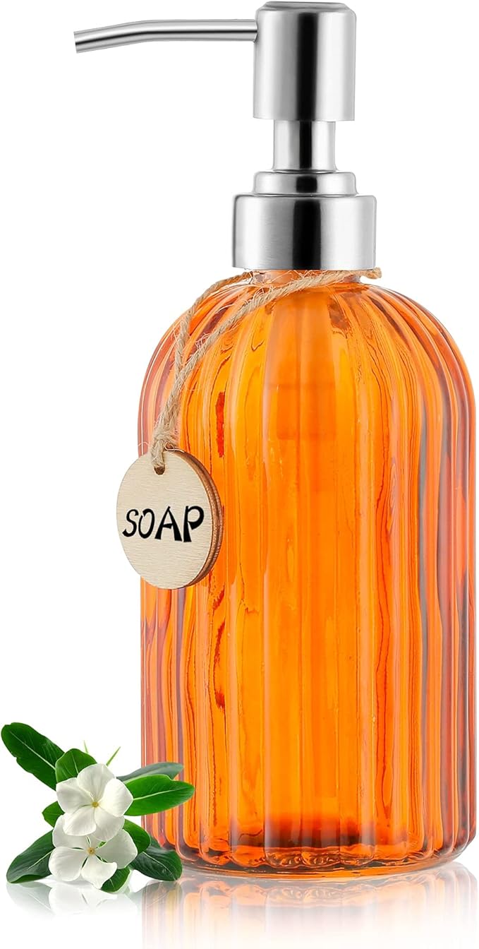 MOCLIF 16 OZ Soap Dispenser，Tempered Glass Clear Vertical Stripe