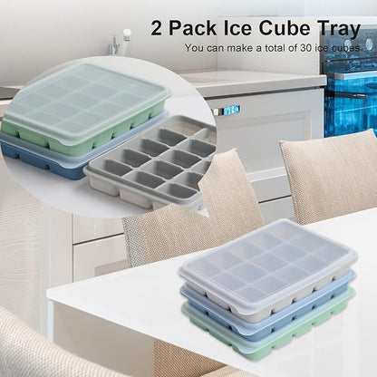 Ice Cube Trays Set of 3, Easy Release 15 Flexible Silicone Ice Cube Molds