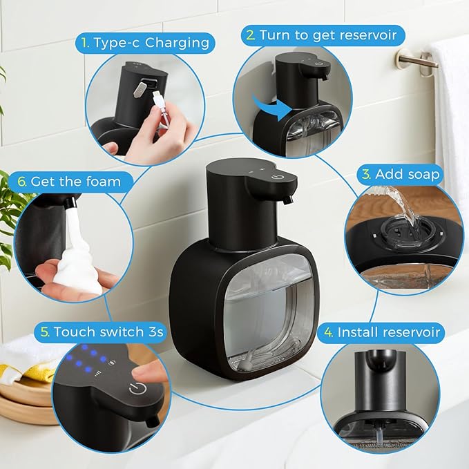 Automatic Foaming Soap Dispenser, 17oz/500ml Touchless Rechargeable
