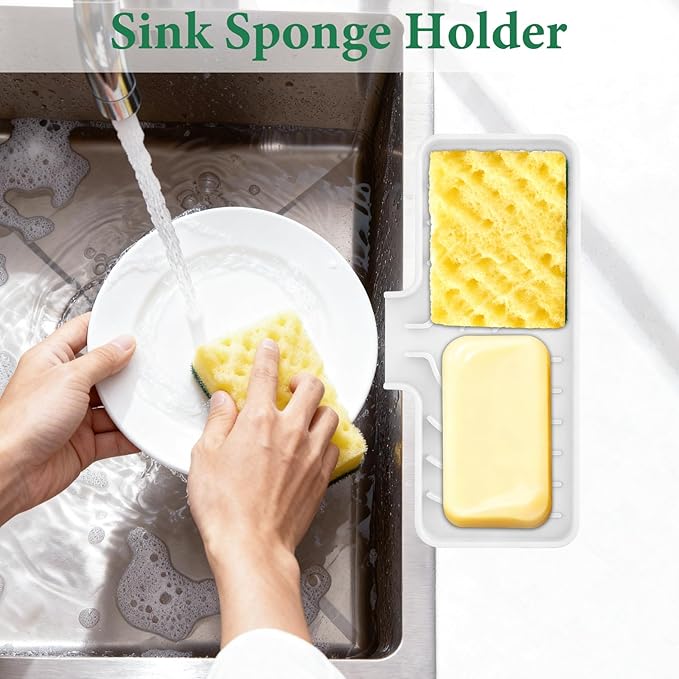 GUUKIN Sponge Holder for Kitchen Sink, 10x4 inch Silicone Dish Drying Mat