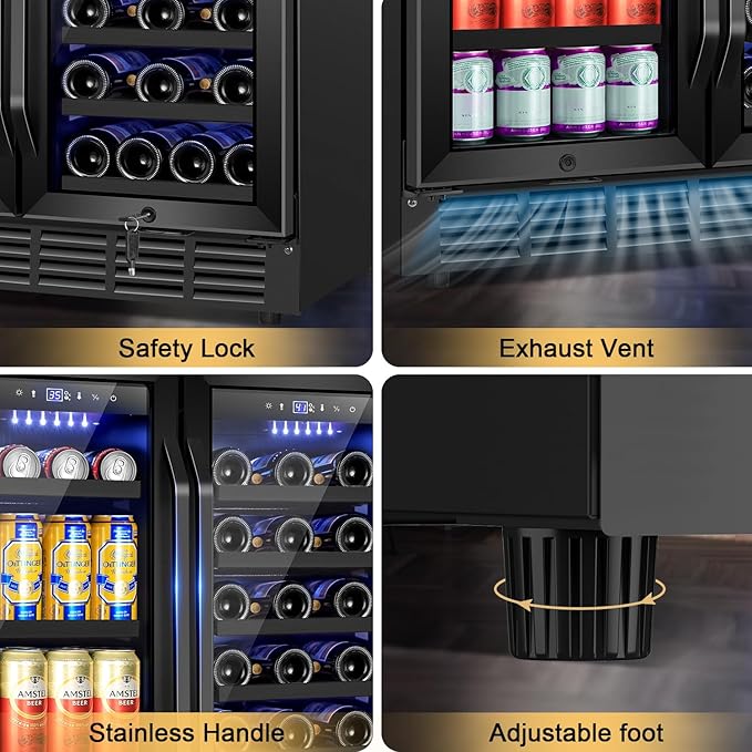 30 Inch Wine and Beverage Refrigerator Black- Dual Zone Beverage Fridge Under