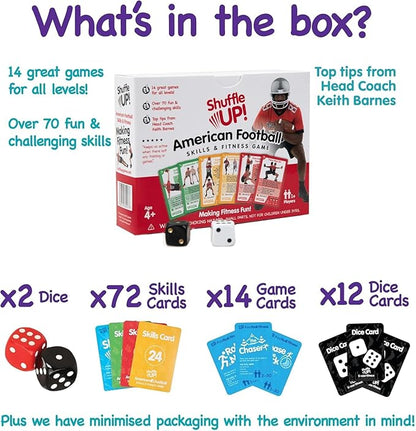 Shuffle Up American Football Card Game – Kids Outdoor Garden Games with 70+ Fun & Active Fitness Workout Cards, American Football Gifts for Boys & Girls, Fun Family Games