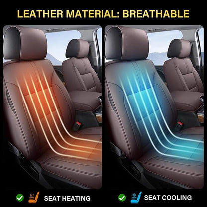Coverado Silverado Seat Covers Full Set, Faux Leather Car Seat Covers Fit for Chevy Silverado GMC Sierra 2007-2013 & 2019-2026 1500, 2020-2026 2500HD 3500HD Crew Double Extended Cab(Brown)