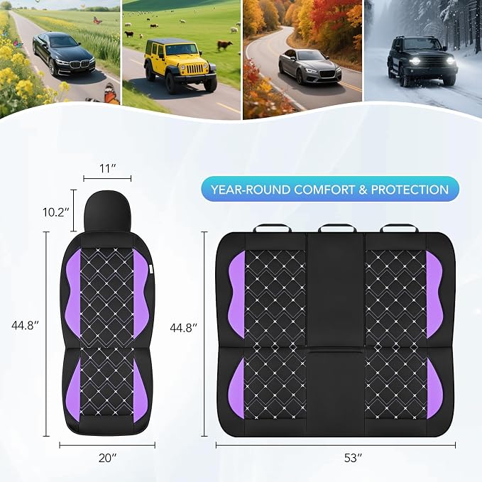 Road Comforts Seat Covers, Premium Leather Car Seat Covers Full Set for Women Girls,Airbag Compatible, Automotive Seat Covers Universal Fit Most Cars,Vans,Truck,SUV