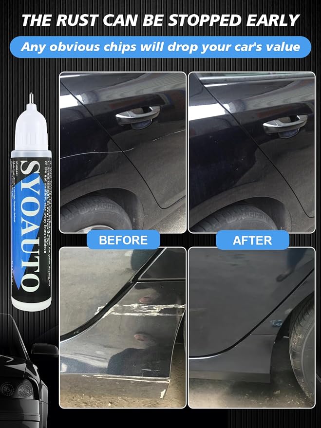 SYOAUTO Flat Black Car Touch Up Paint Auto Touch Up Paint 0.4 oz Flat Black Automotive Scratch Repair Pen Brush and Tip 2 in 1 Pen