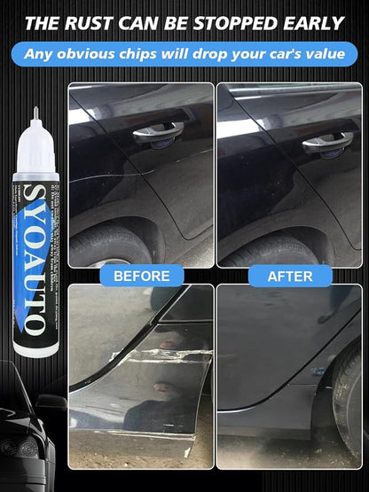 SYOAUTO Flat Black Car Touch Up Paint Auto Touch Up Paint 0.4 oz Flat Black Automotive Scratch Repair Pen Brush and Tip 2 in 1 Pen