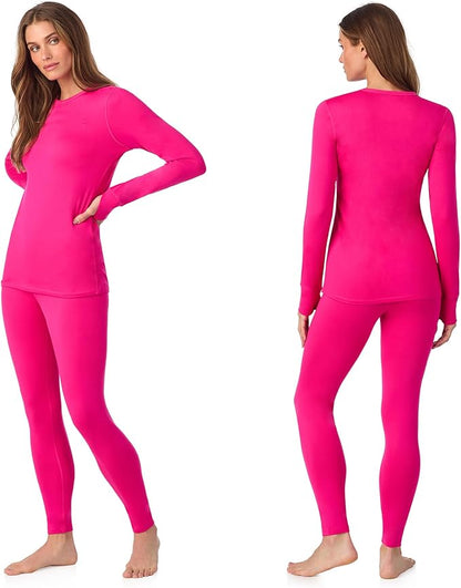 Cuddl Duds Womens Fleece Lined Thermal Base Layer Set – Long Sleeve Shirt & Leggings for Cold Weather – Lounge Set for Women