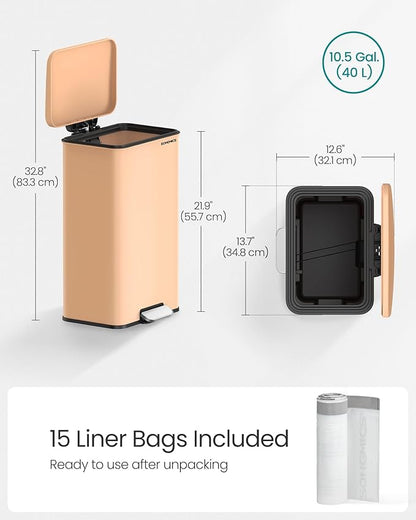 SONGMICS Kitchen Trash Can, 10.5 Gallon Garbage Can, Large Step Trash Bin