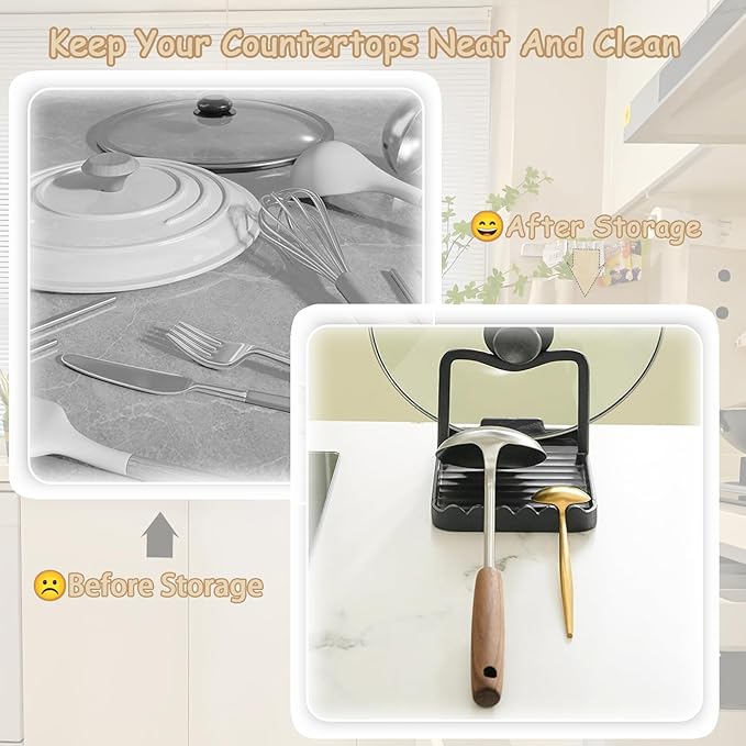 Spoon Rest with Lid Holder, Stainless Steel Lid Holder While Cooking &