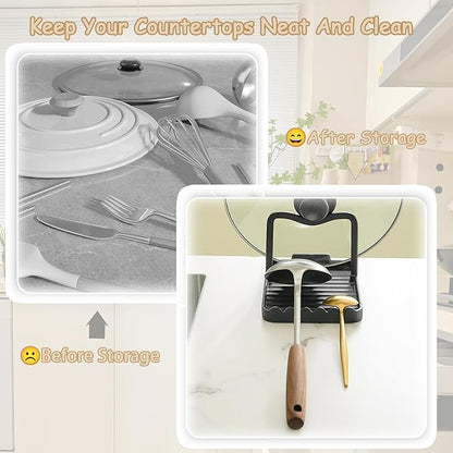 Spoon Rest with Lid Holder, Stainless Steel Lid Holder While Cooking &