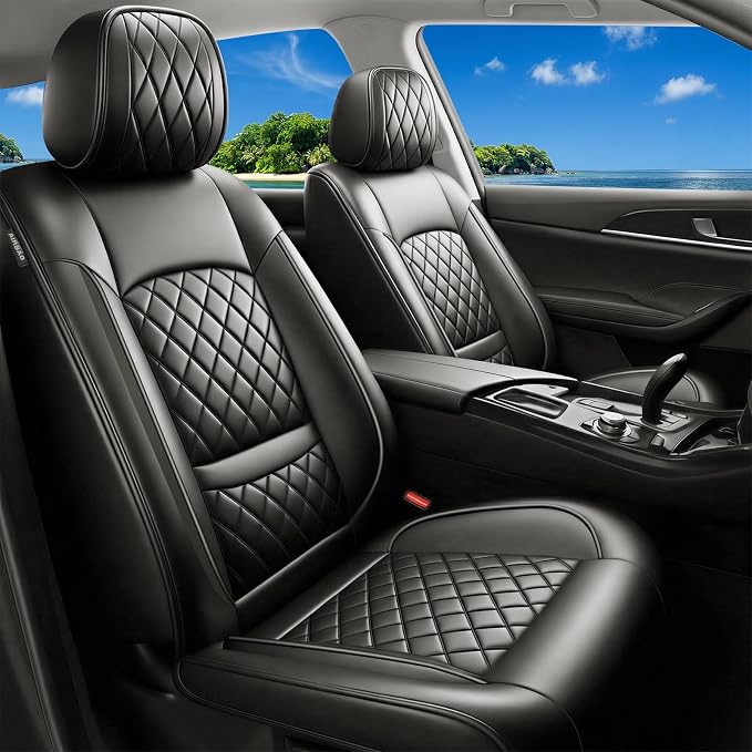 Fit Sonata Car Seat Covers for Hyundai Sonata 2007-2025 2026 - Luxury Leather, Anti-Slip, All-Weather, Waterproof & Breathable, Airbag Compatible, 2 Front Seats Only (Black)
