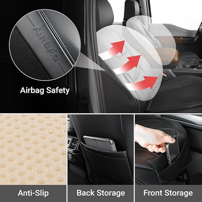 Coverland Custom Truck Car Seat Covers Front Seats for [1988-1998 GMC Sierra 1500 Regular Cab] - Protector Car Seat Cover Water Resistant Leather Memory Form Back Support Seat Cushion [Front-Black]