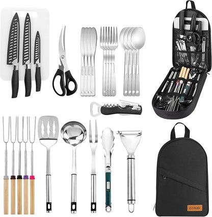 Camping Cookware Storage Bag - Camping Cooking Utensils Set Bag Camping Tool Portable Storage Bag Suitable for Knife, Fork, Spoon, Chopping Board, Chef's Knife,Kitchenware Storage