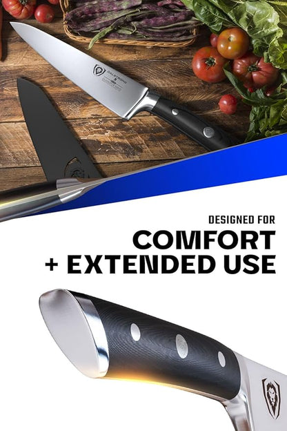 Dalstrong Chef Knife - 7 inch - Gladiator Series Elite - Forged High Carbon German Steel - Razor Sharp Kitchen Knife - Full Tang - Black G10 Handle - Sheath Included - Chef's Knife - NSF Certified