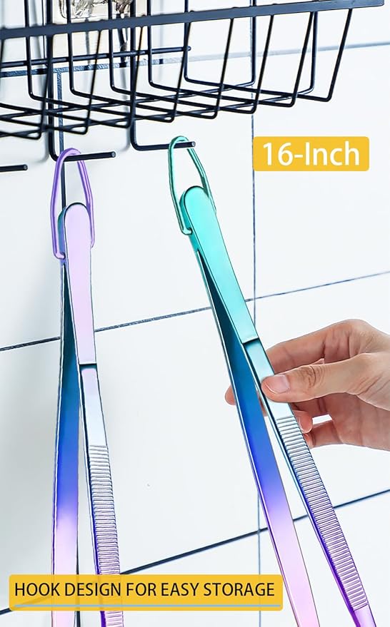 JETKONG 2 Pcs 16-Inch Stainless Steel Fine Tongs Extra Long Chopstick Tongs Long Kitchen Forceps for Cooking (Rainbow)