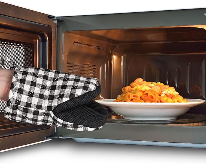 Short Oven Mitts, Heat Resistant 500°F, Silicone Grip Kitchen Gloves, Non-Slip