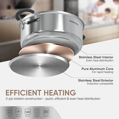 SUNHOUSE - 4.6 Quart Steamer Pots
