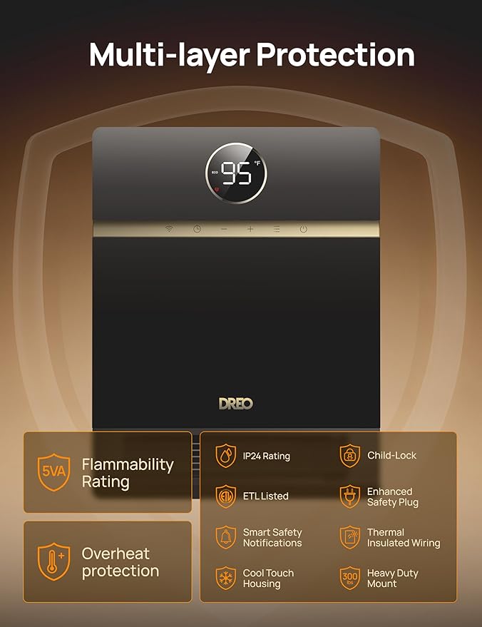 DREO Smart Wall Heater, IP24 Electric PTC Space Heater